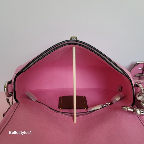 COACH Willow Saddle Pebbled Leather Saddle Crossbody Bag- Vivid Pink⭐ - Picture 14 of 16